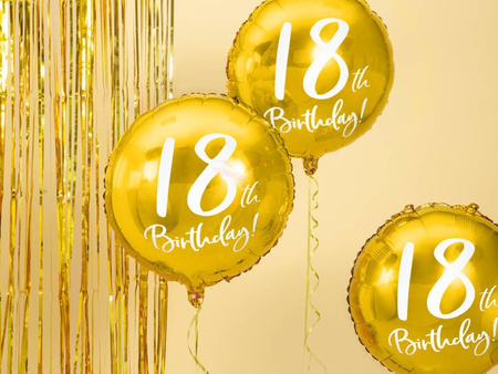 Balon foliowy - Okrągły - 18th Birthday! - Złoty - 45cm