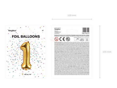 Balon foliowy - Cyfra "1" - Złoty - 35 cm 