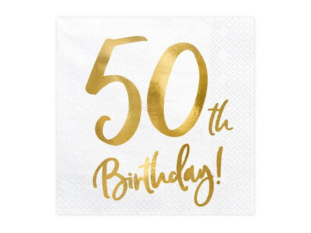 Serwetki papierowe - 50th Birthday! - Białe - 33x33cm - 20 sztuk