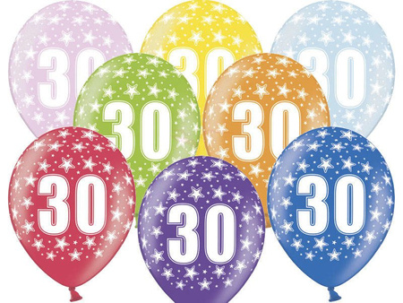 Balony Strong 30cm - 30th Birthday - Metallic Mix - 50 sztuk
