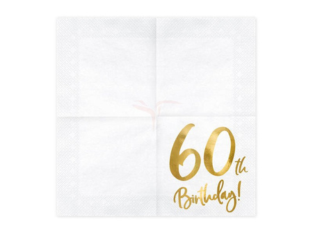 Serwetki papierowe - 60th Birthday! - Białe - 33x33cm - 20 sztuk