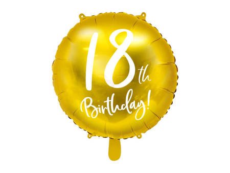 Balon foliowy - Okrągły - 18th Birthday! - Złoty - 45cm