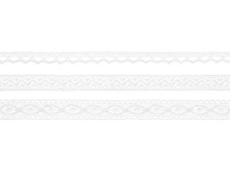 Koronki bawełniane - Tasiemki - Białe - 3 sztuki